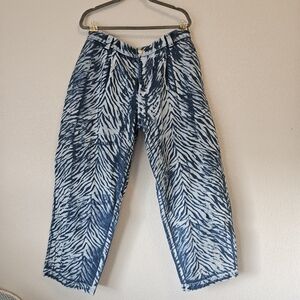 Big Bud Press Zebra Print Mid-Rise Trousers - Blue/White